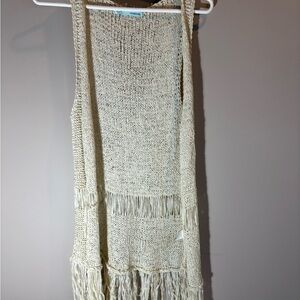 Maurices Open Knit Fringe Sweater Vest in Cream